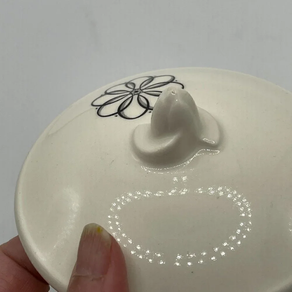 Vintage 1950s Creamer Covered Sugar Set Spencerian Scroll Taylor Smith Taylor